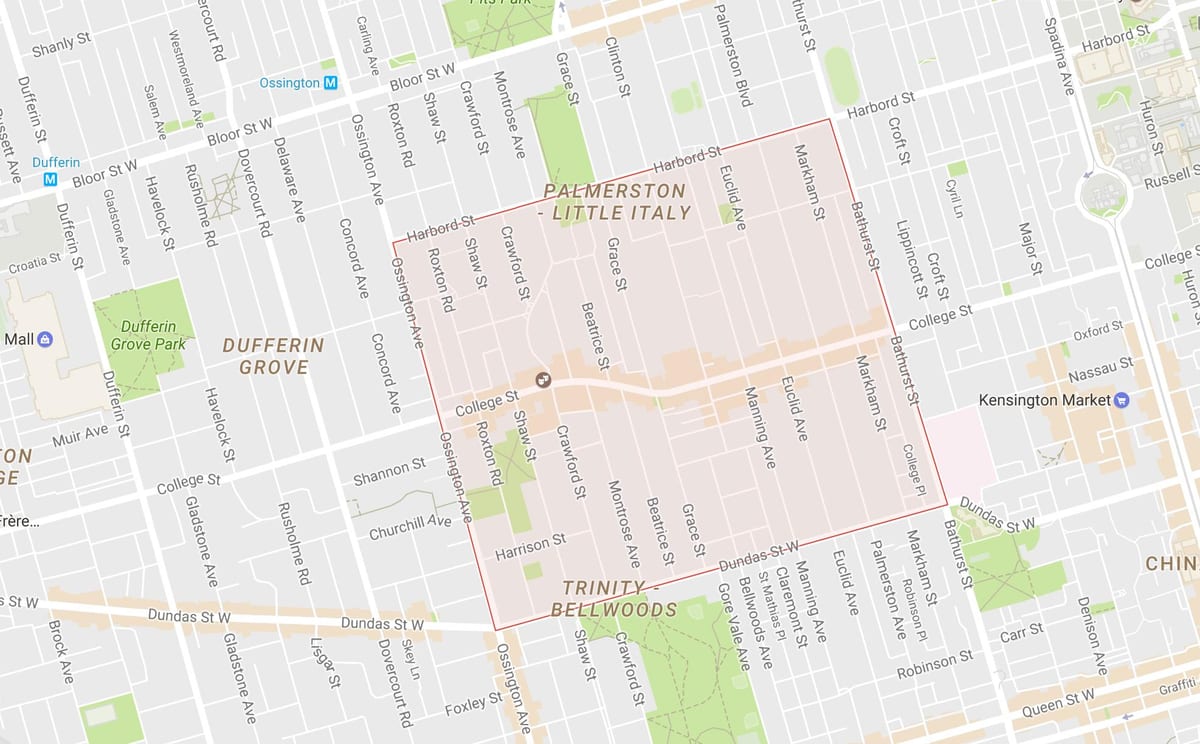 Bản đồ của Chút Ý khu phố Toronto
