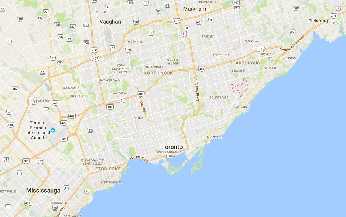 Bản đồ của Đây Đông quận Toronto