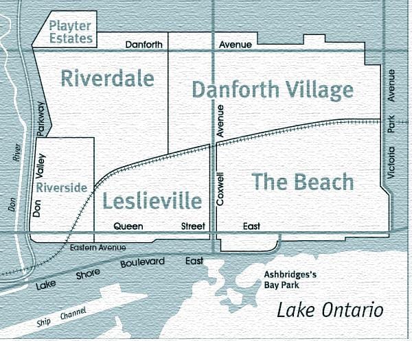 Bản đồ của Đông kết thúc Toronto