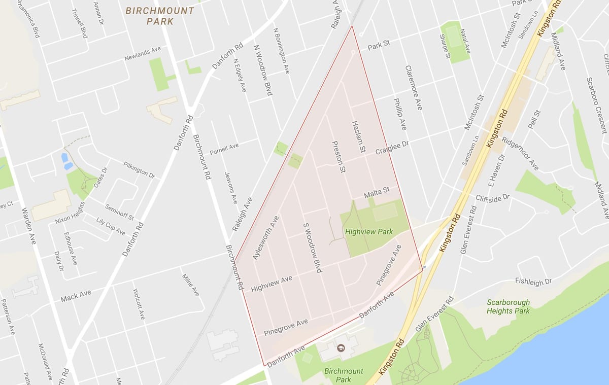 Bản đồ của Bạch dương Cliff Heights khu phố Toronto