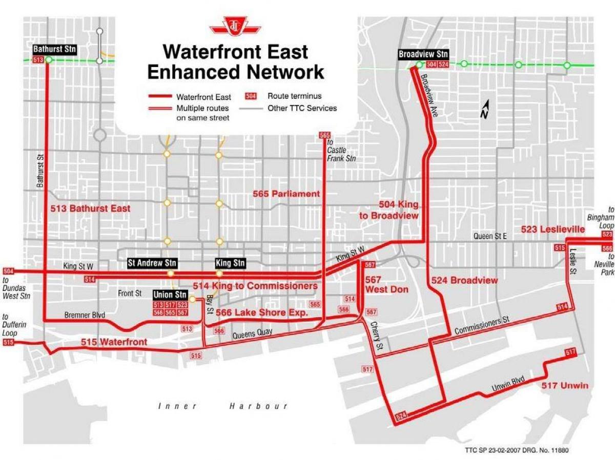 Bản đồ của Sông Đông nâng cao mạng Toronto