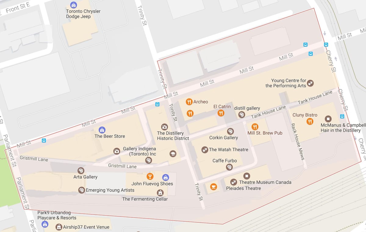 Bản đồ của chưng cất Quận phố Toronto