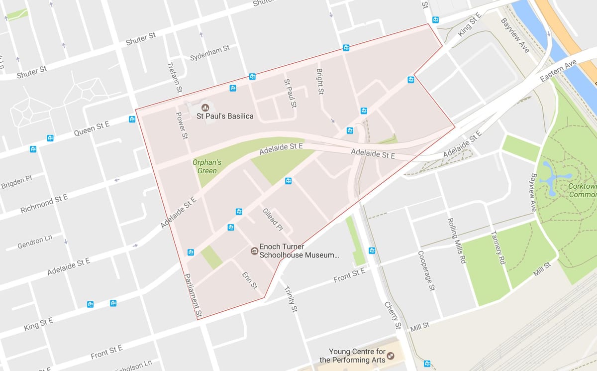 Bản đồ của Corktown khu phố Toronto