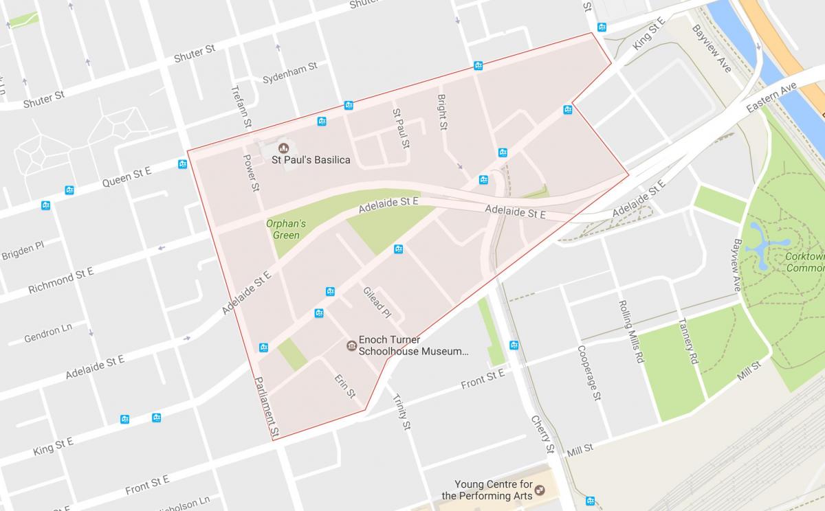 Bản đồ của Corktown khu phố Toronto