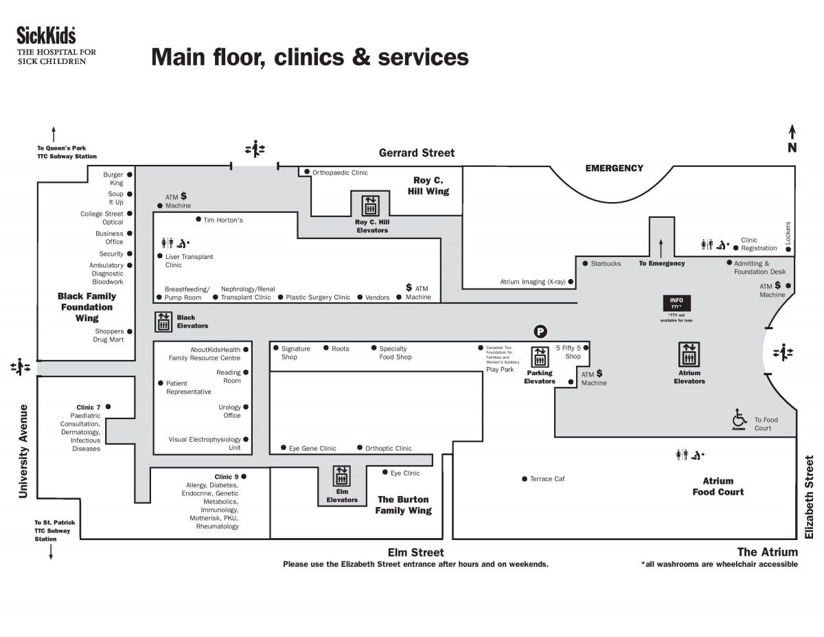 Bản đồ của bệnh Viện dành cho trẻ Em bị Bệnh Toronto sàn chính