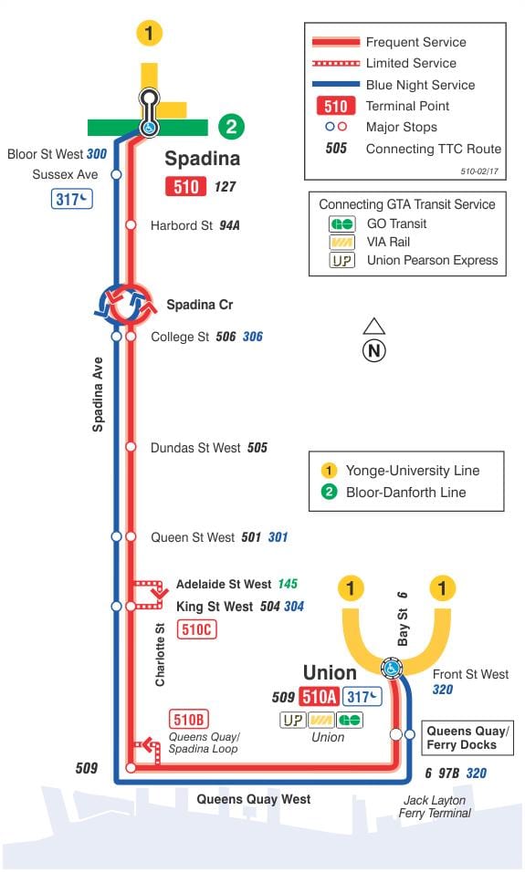 Bản đồ của dòng xe điện 510 Spadina
