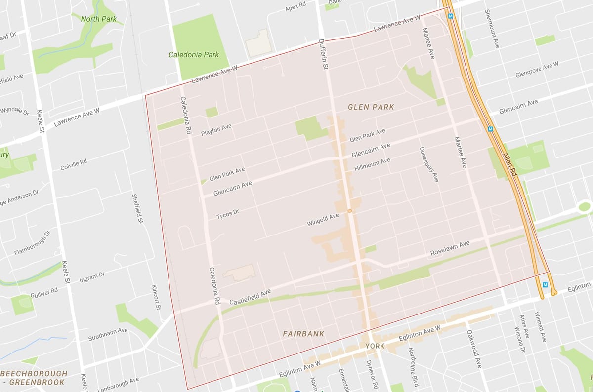 Bản đồ của Dại Hill–Kensington khu phố Toronto