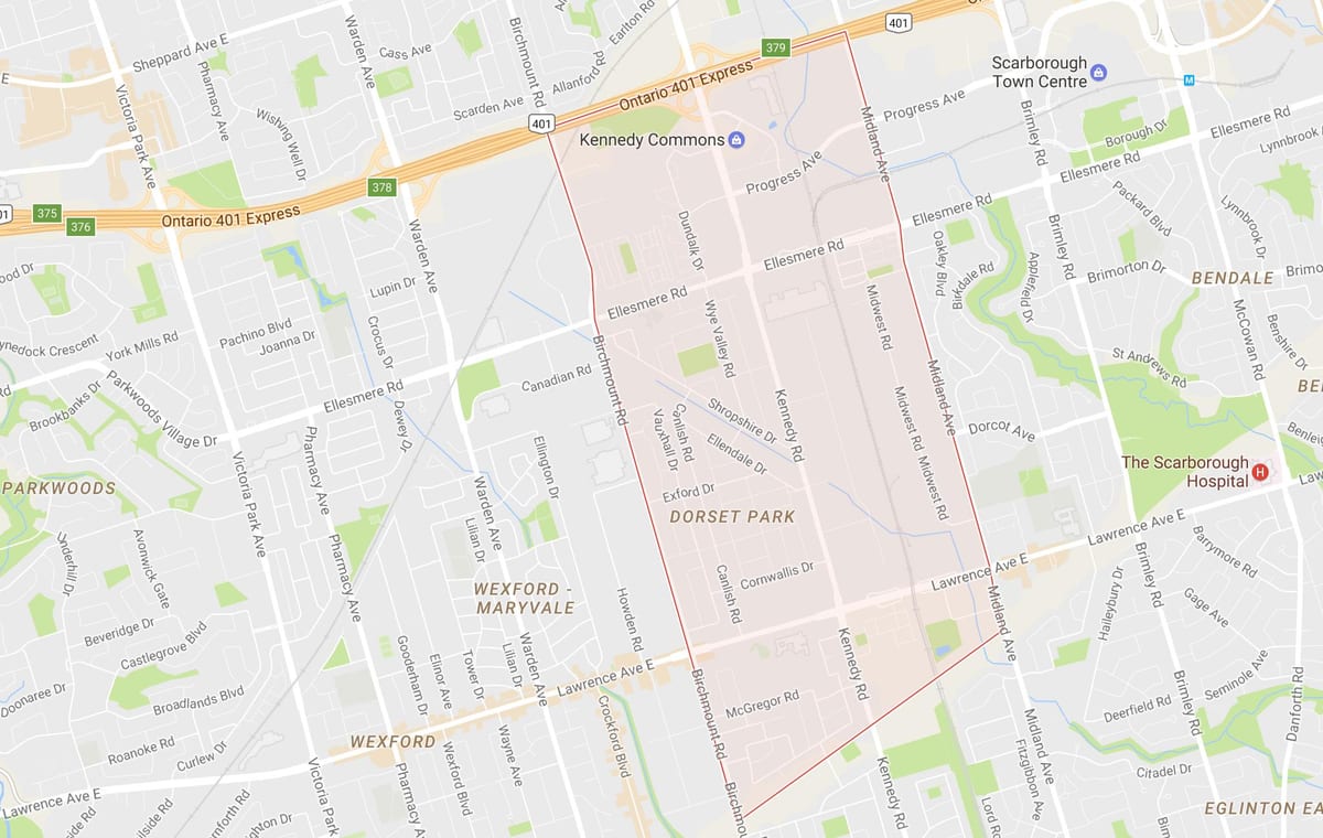 Bản đồ của Dorset Park khu phố Toronto