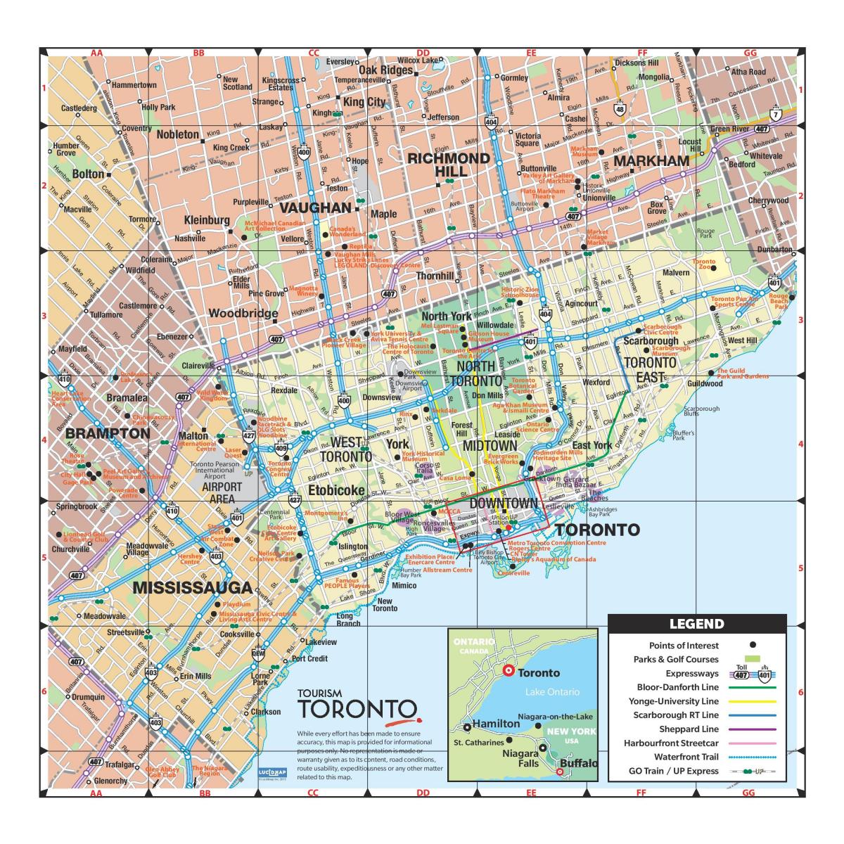 Bản đồ của du lịch Toronto