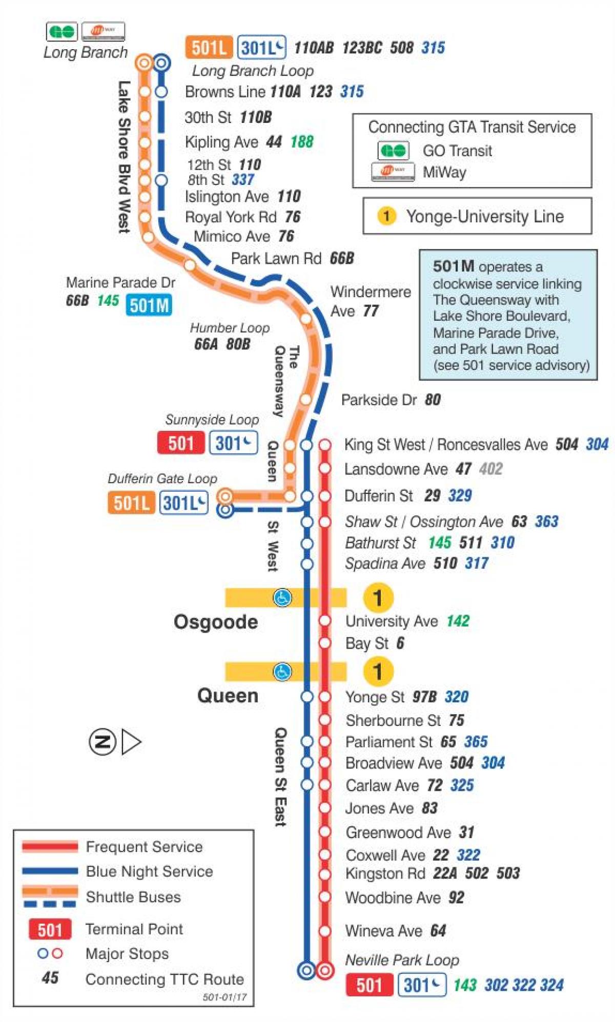 Bản đồ của dòng xe điện 501 Queen