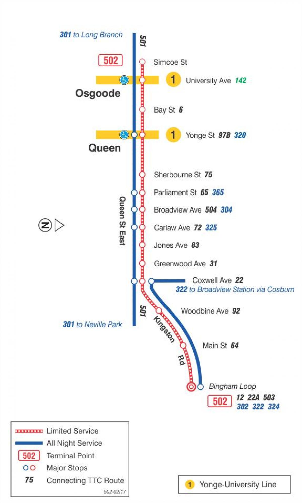 Bản đồ của dòng xe điện 502 Downtowner