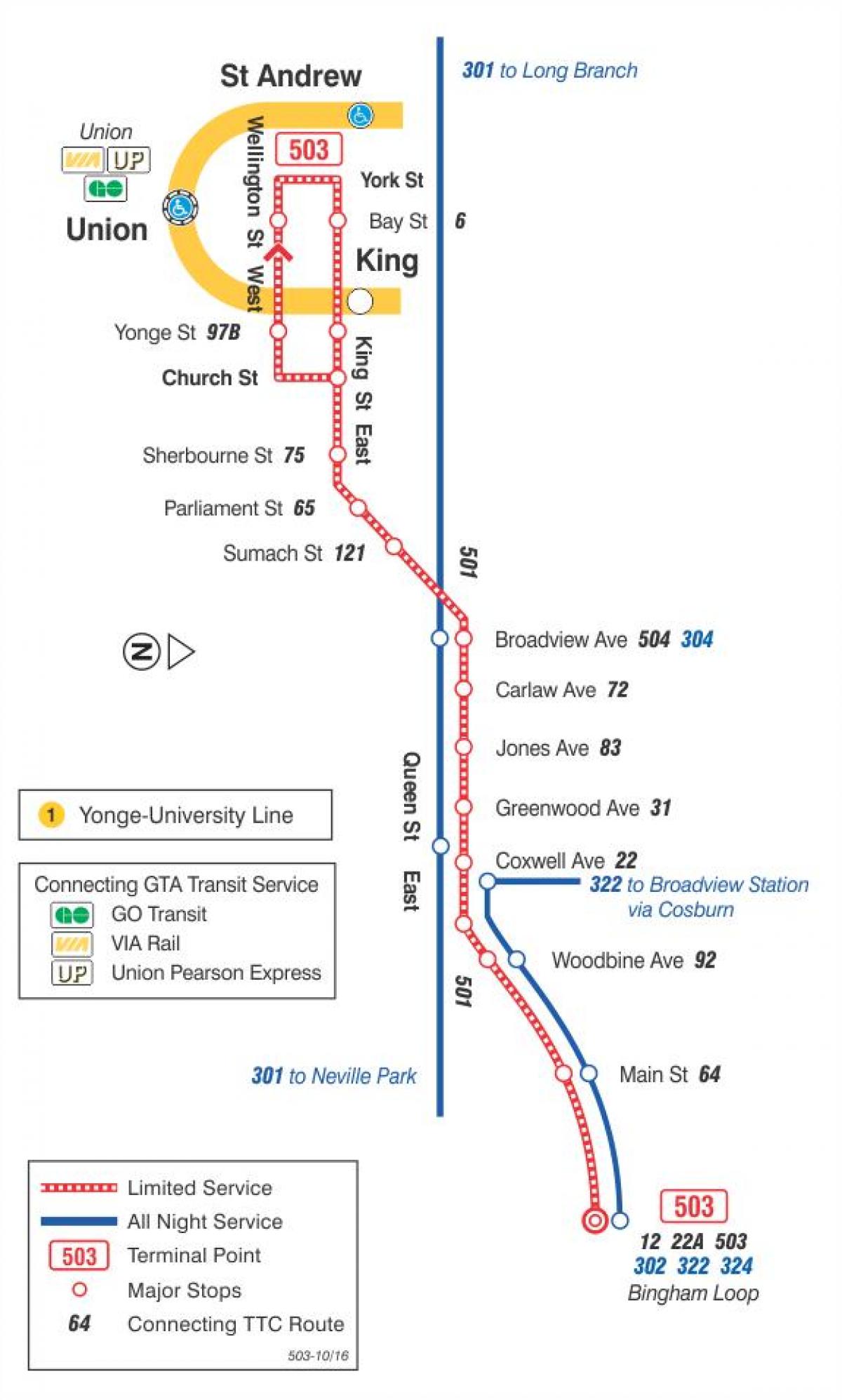 Bản đồ của dòng xe điện 503 Kingston Đường