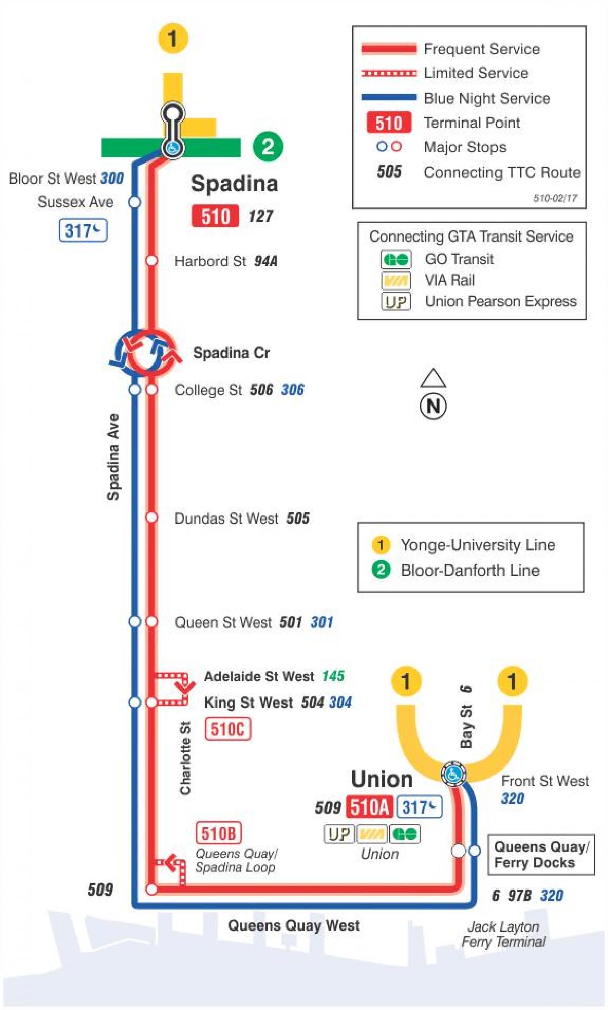 Bản đồ của dòng xe điện 510 Spadina