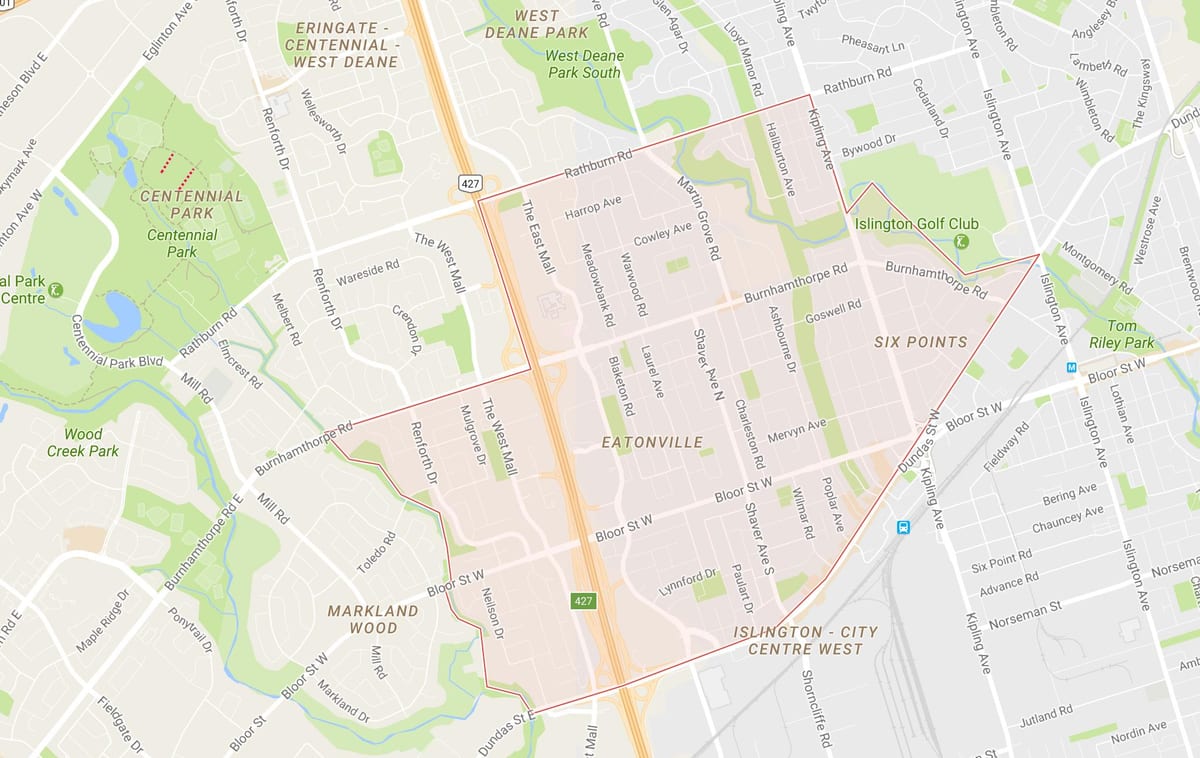 Bản đồ của Eatonville khu phố Toronto
