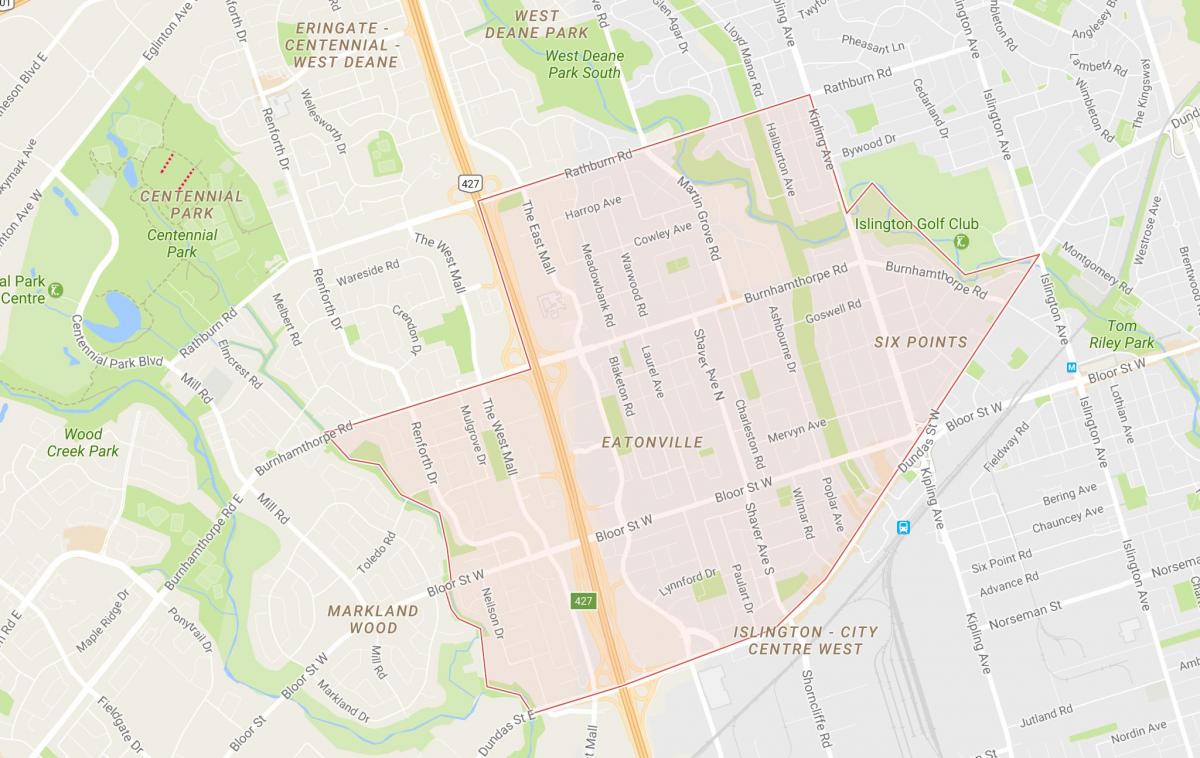 Bản đồ của Eatonville khu phố Toronto