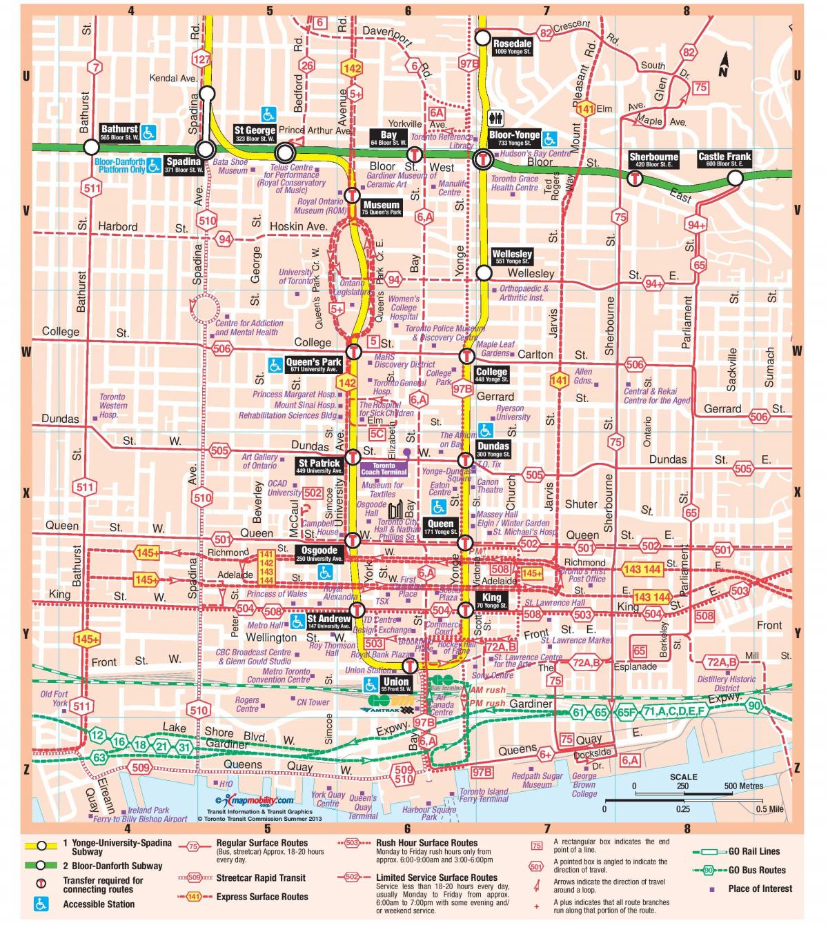 Bản đồ của ga tàu điện Ngầm trung tâm thành phố Toronto