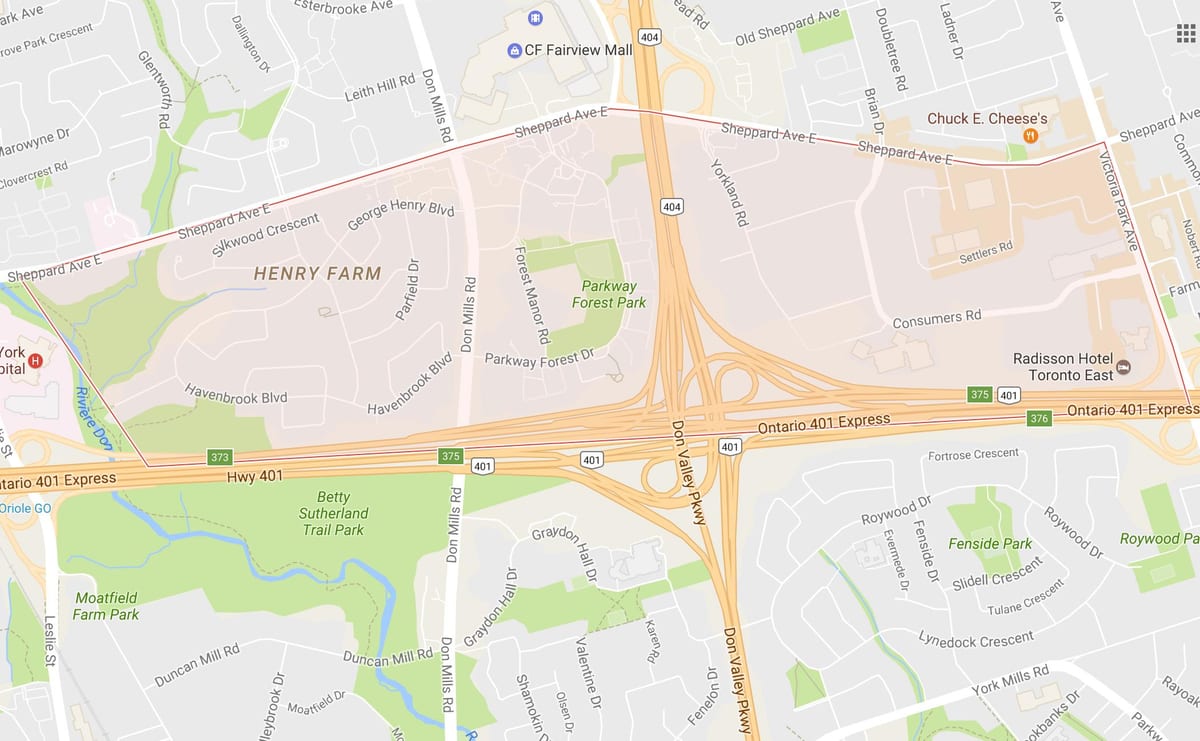 Bản đồ của Henry trang Trại khu phố Toronto