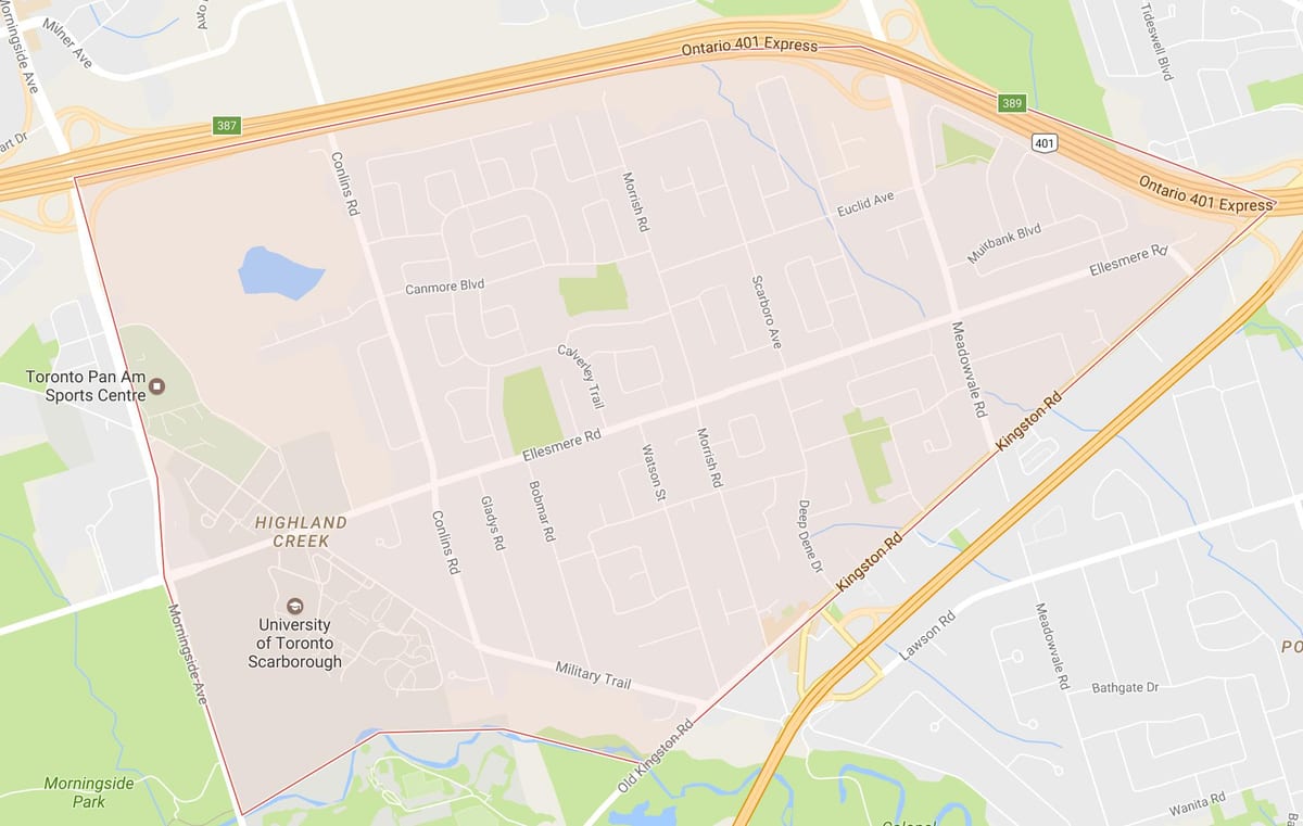 Bản đồ của Highland Creek khu phố Toronto