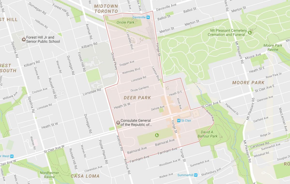 Bản đồ của Hươu Viên khu phố Toronto