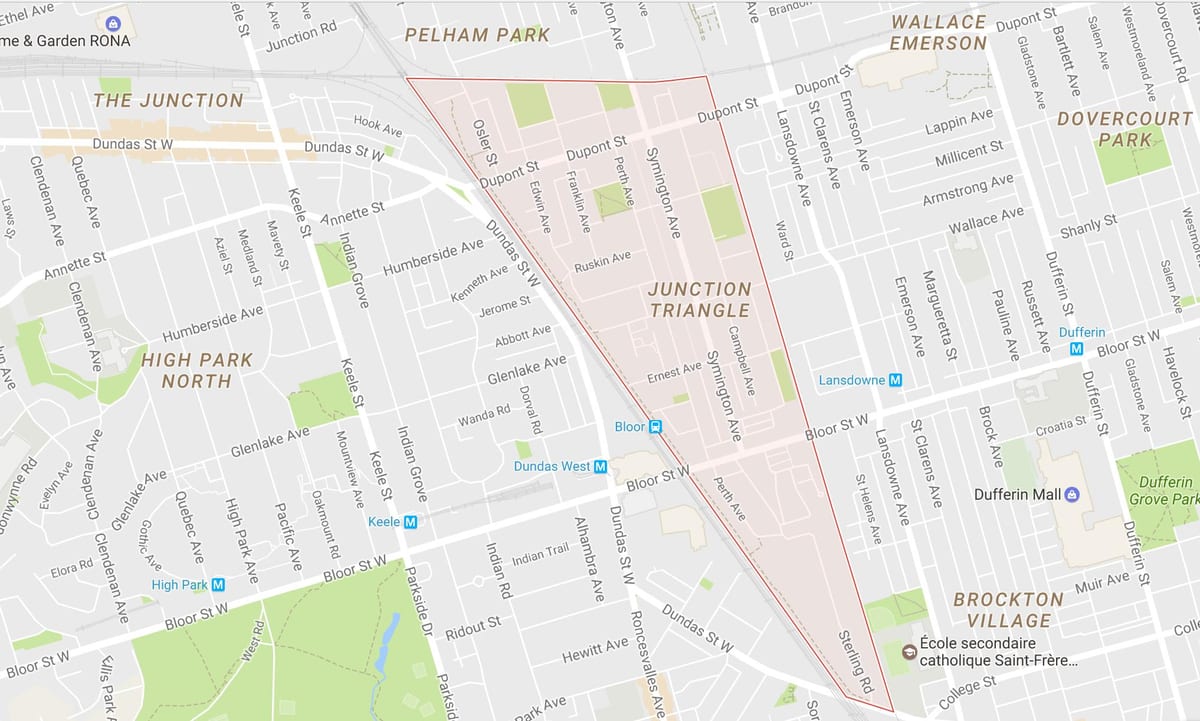 Bản đồ của Junction Tam giác khu phố Toronto