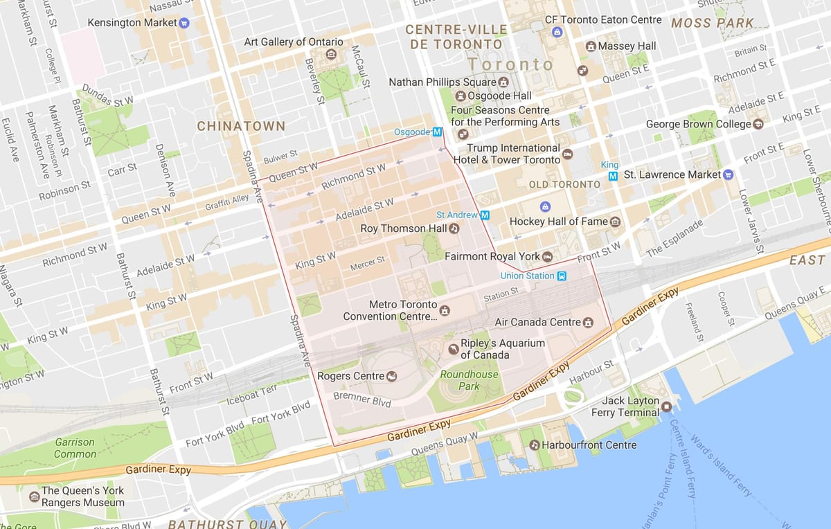 Bản đồ của Khu vui chơi giải Trí khu phố Toronto