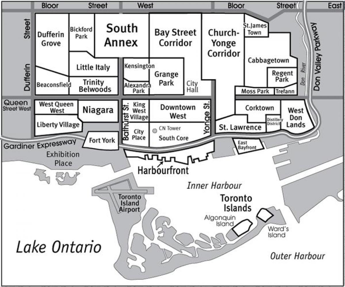 Bản đồ của Khu phố phía Nam Lõi Toronto