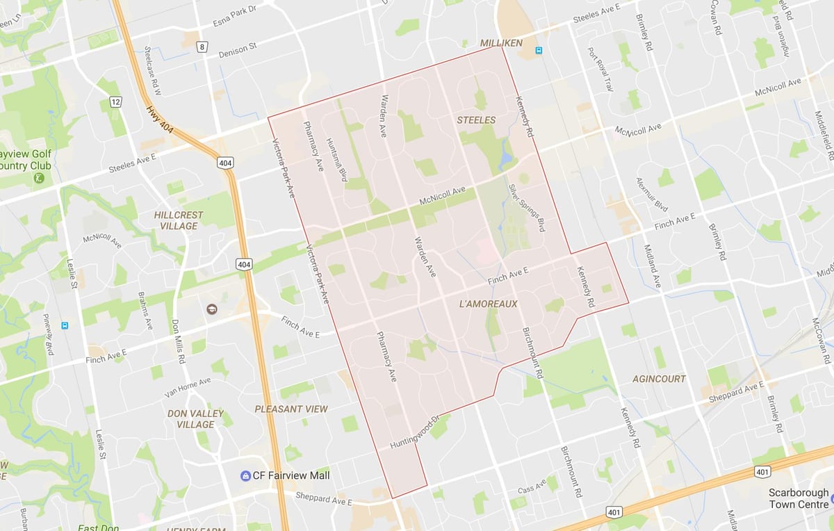 Bản đồ của Tôi'Amoreaux khu phố Toronto