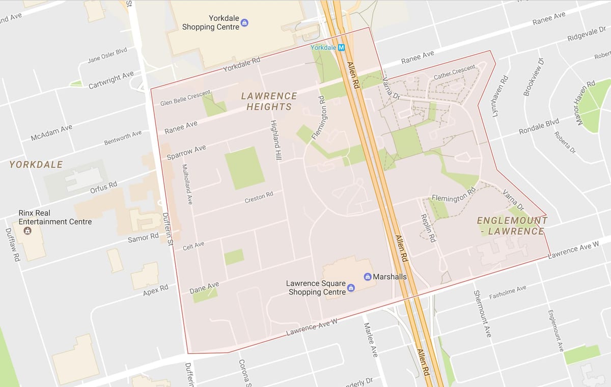 Bản đồ của Lawrence Heights khu phố Toronto