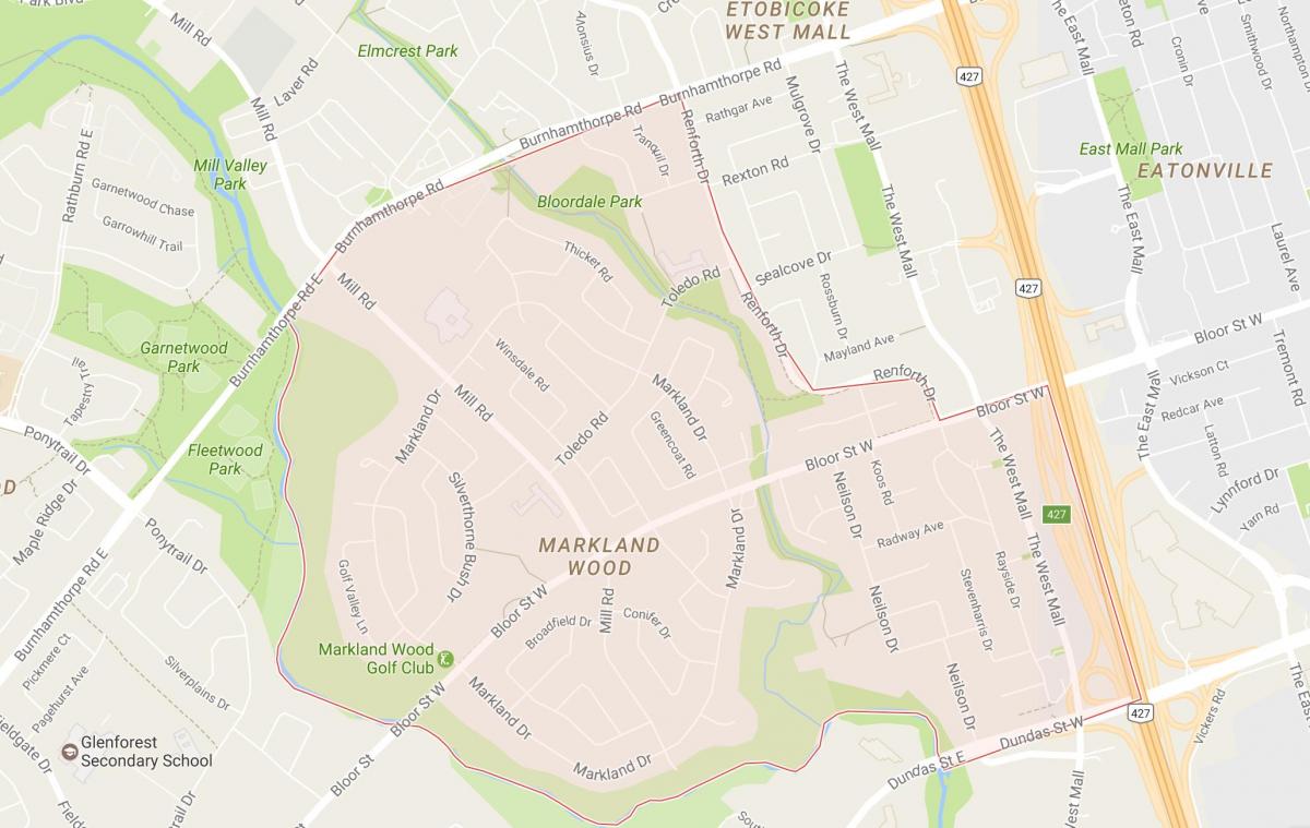 Bản đồ của Markland Gỗ khu phố Toronto