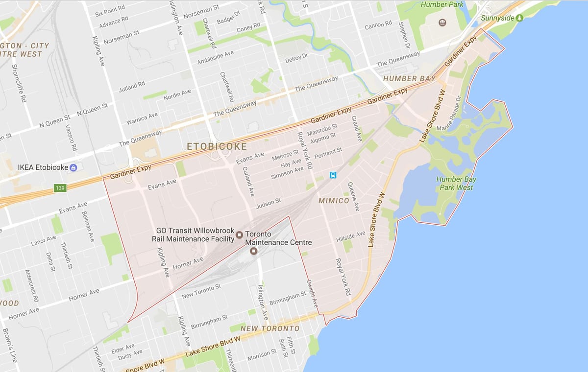 Bản đồ của Mimico khu phố Toronto