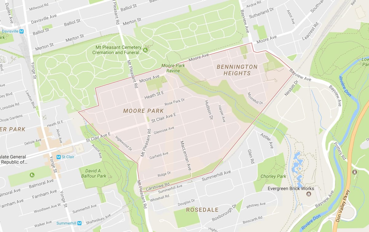 Bản đồ của Moore Park khu phố Toronto