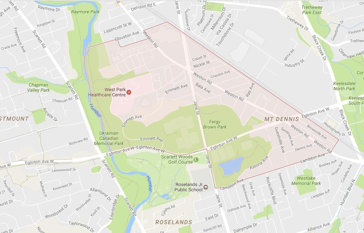 Bản đồ Núi Dennis khu phố Toronto