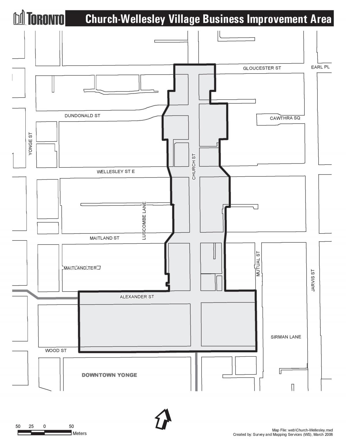 Bản đồ của nhà Thờ-Queen Làng kinh doanh Cải thiện khu Vực Toronto