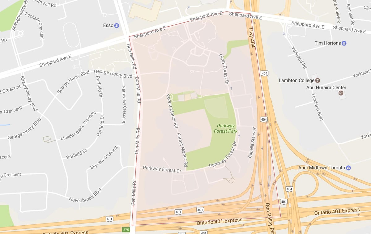 Bản đồ của Parkway Rừng khu phố Toronto