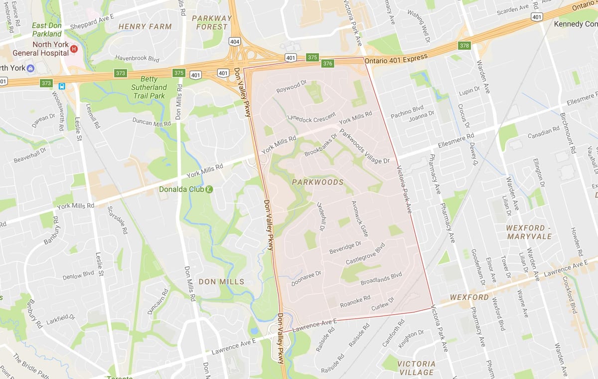 Bản đồ của Parkwoods khu phố Toronto