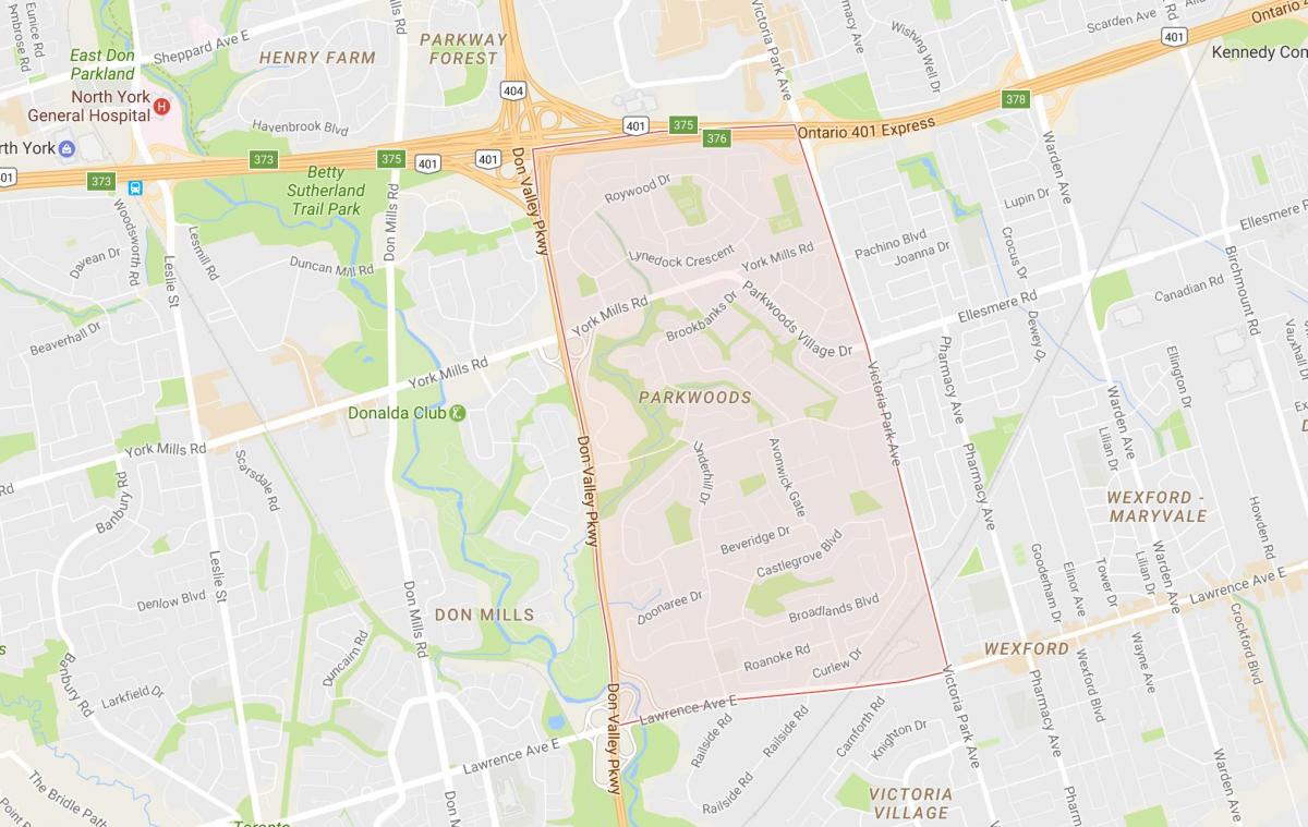 Bản đồ của Parkwoods khu phố Toronto