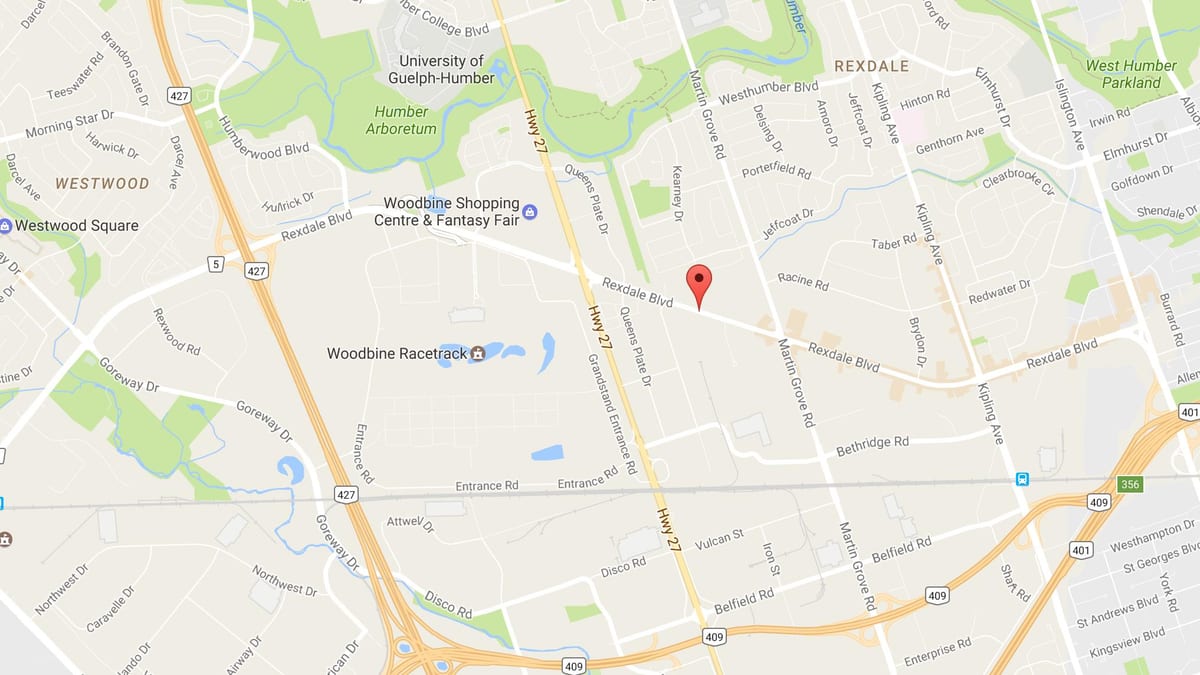 Bản đồ của Rexdale đại lộ Toronto