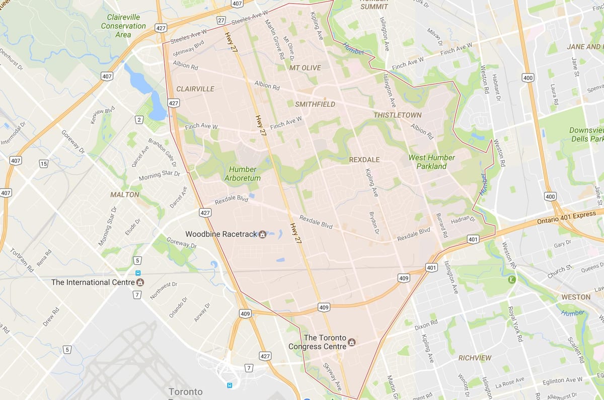 Bản đồ của Rexdale khu phố Toronto