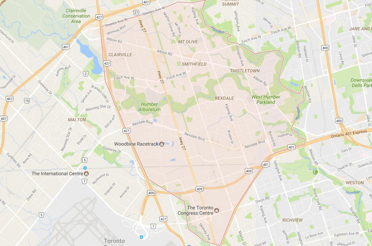 Bản đồ của Rexdale khu phố Toronto