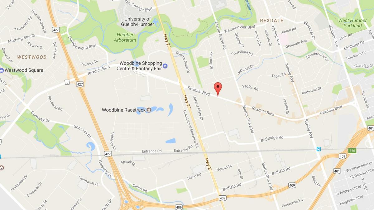 Bản đồ của Rexdale đại lộ Toronto