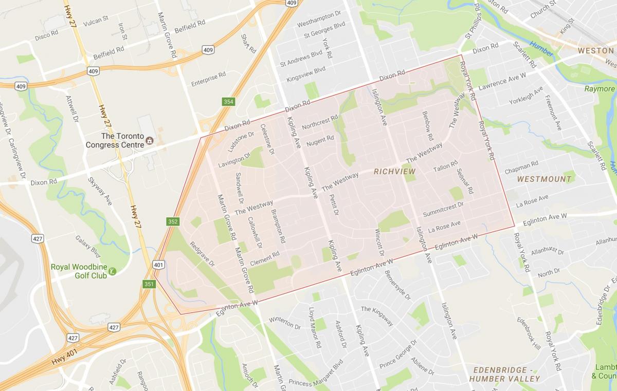 Bản đồ của Richview khu phố Toronto