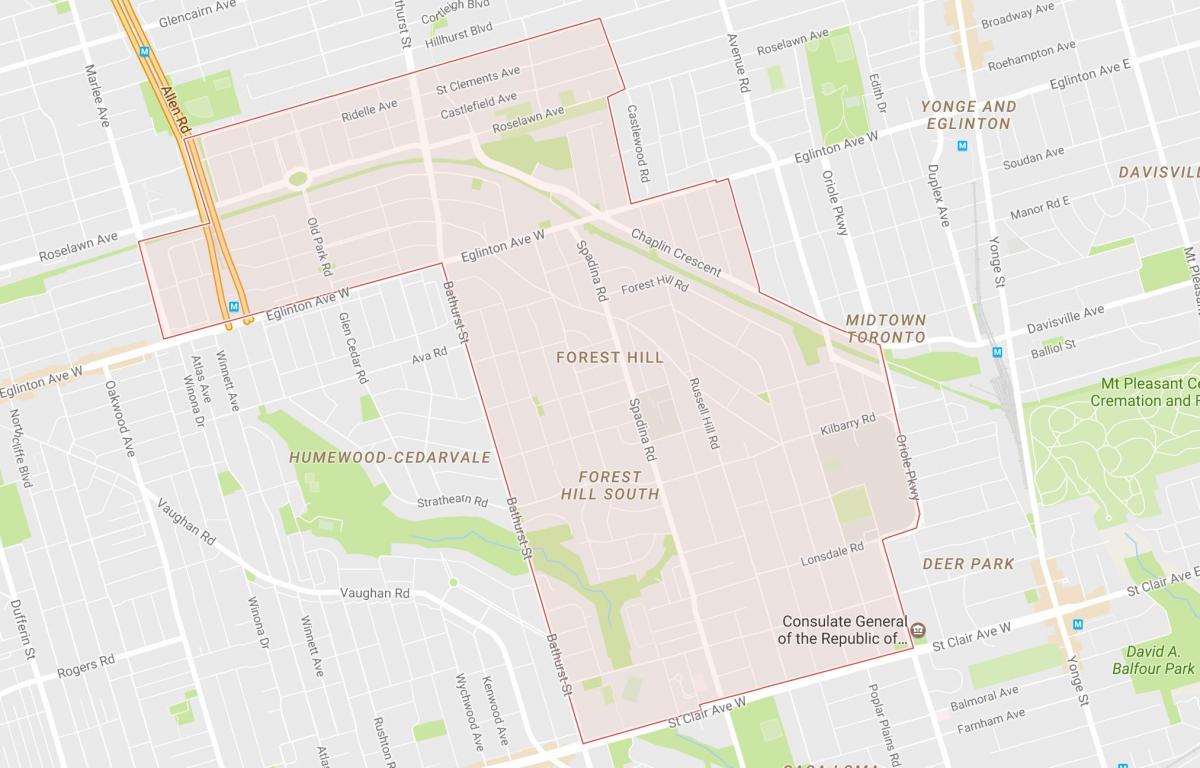 Bản đồ của Rừng Đồi khu phố Toronto