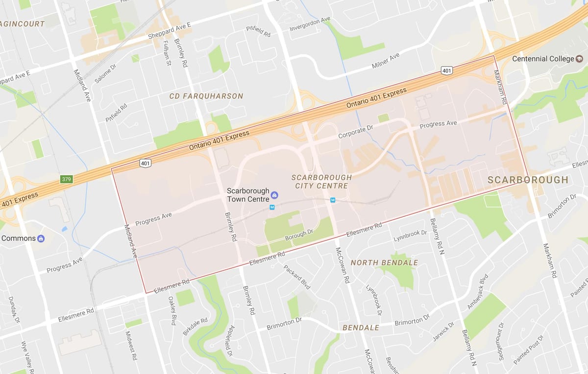 Bản đồ của Scarborough thành Phố trung Tâm khu phố Toronto