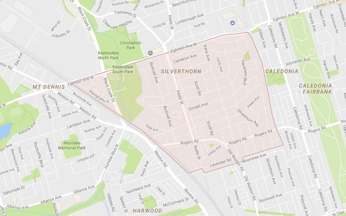 Bản đồ của Silverthorn khu phố Toronto