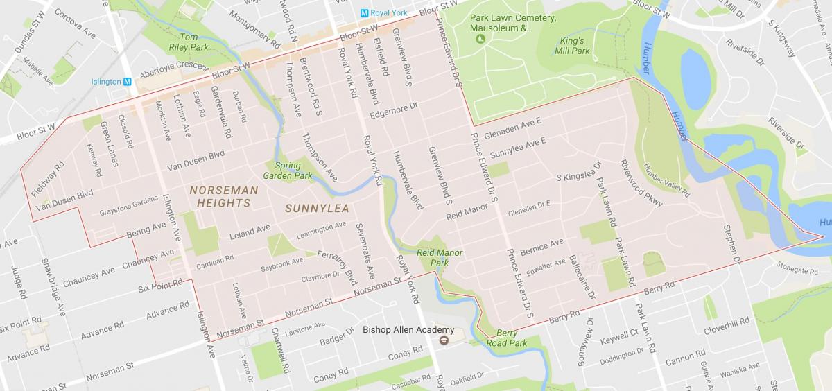 Bản đồ của Sunnylea khu phố khu phố Toronto