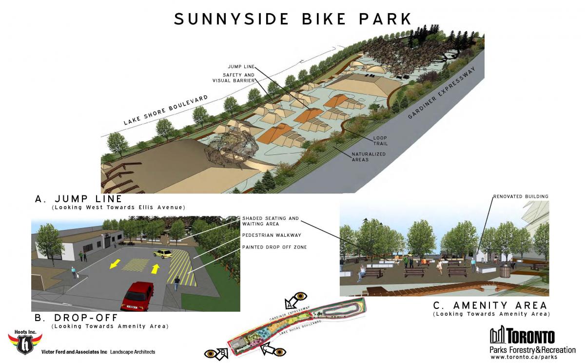 Bản đồ của Sunnyside xe đạp park Toronto nhảy đường