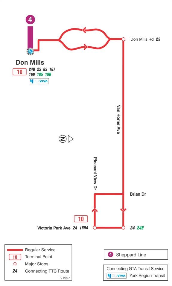 Bản đồ của TÔI 10 Ký tuyến xe buýt Toronto