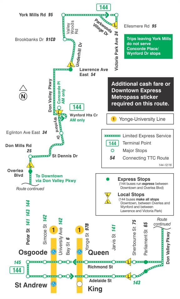 Bản đồ của TÔI 144 trung Tâm / Không thung Lũng Express tuyến xe buýt Toronto