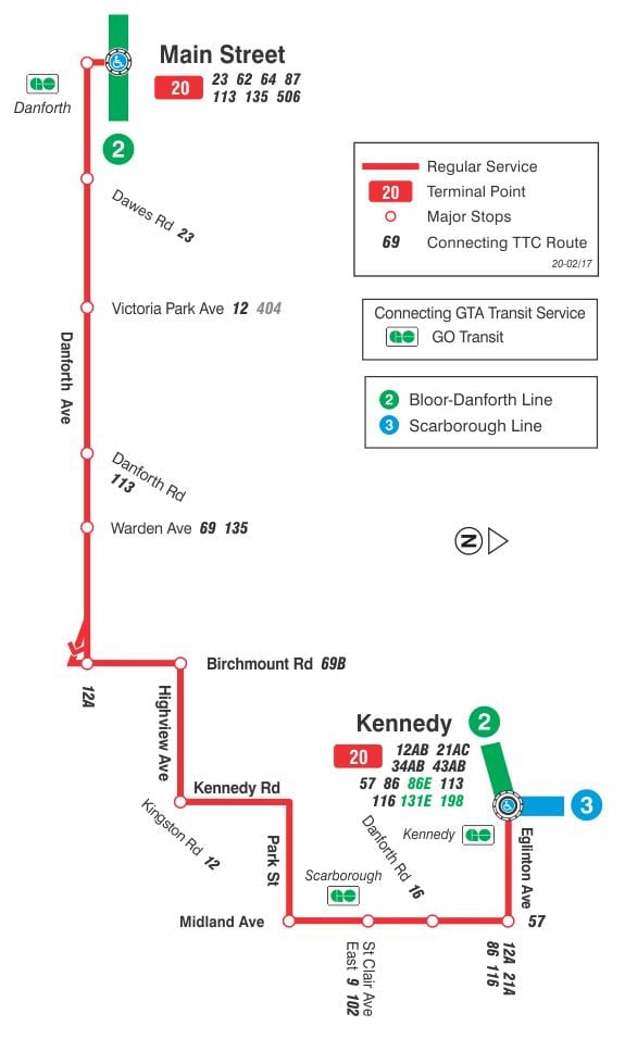 Bản đồ của TÔI 20 bên vách đá tuyến xe buýt Toronto