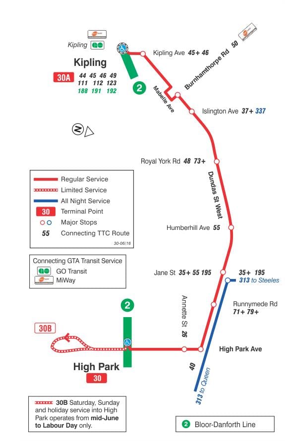 Bản đồ của TÔI 30 Lambton tuyến xe buýt Toronto